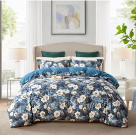 Cupocupa Floral Queen Comforter Set;Vintage Garden Boho Bedding Comforter Set Soft Reversible Botanical Flower Comforter Design 1 Comforter 2 Pillow Shams Botanical Patterns Comforters Queen Size Set