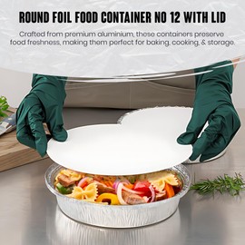 We Can Source It Ltd Aluminium Round Foil Food Container No 12 Take Away Box & Lids - 7inch Pack of 25 Containers & Lids