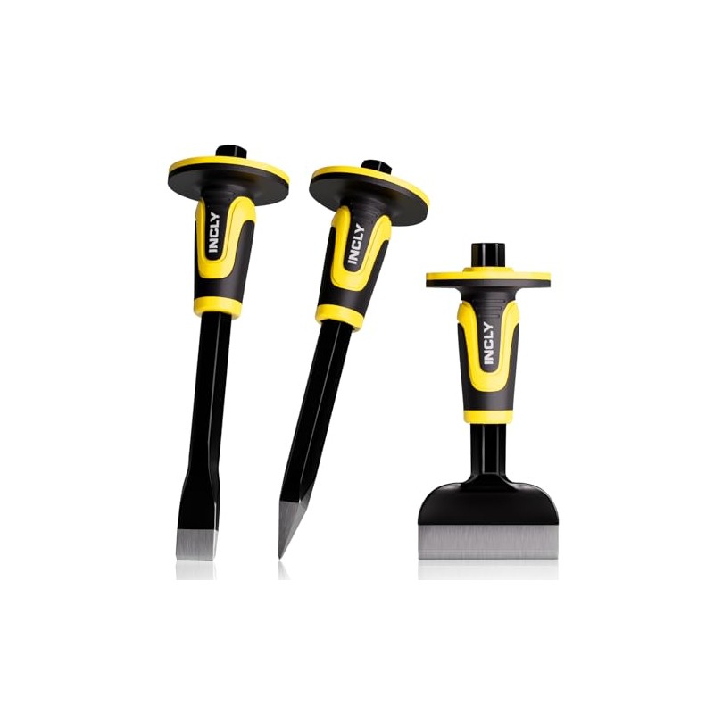 INCLY 3PCS Masonry Chisel Set with Hand Guard, Stone and