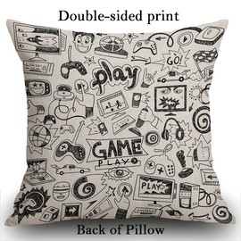 Smooffly Computer Games Doodles Cushion Cover Decorative Throw Pillow Cover Cotton Linen Square Pillowcase for Sofa Couch Car Bedroom Home Décor, 45cm x 45cm 18 x 18 Inch