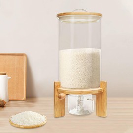 LOYALHEARTDY Flour and Cereal Container, Rice Dispenser Glass Food Coffee Storge Container for Kitchen Organization and Pantry Store, with Airtight Lid and Wooden Stand（7.5L/1.98Gal）