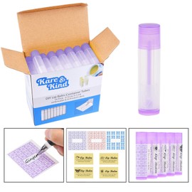 Kare & Kind Lip Balm Container Tubes - 50 Pack - DIY - Purple - 3/16oz (5.5ml) - Includes 50 writable and 50 printed lip balm stickers - Twist mechanism and a cap