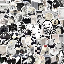 Y2K Aesthetic Stickers, 111PCS Black and White Sticker Decals for Water Bottle Laptop Computer Skateboard Suitcases Bumper, Vinyl Retro Vintage Stickers for Kids Teens Girls