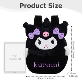 HAJXXMM Kurromi Plush Bag Kawaii Backpack,Cute School Children Anime Bag Cartoon Schoolbag Plush Backpack Mini Backpacks Cute Lolita JK Figure Backpack School Handbag