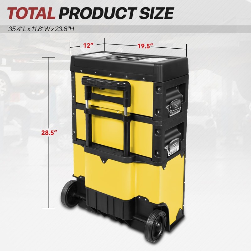 D SOLUTIONS Rolling Tool Box, 3-Drawer Stackable Storage Trolley Garage