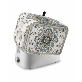 Vintage Bohemian 2 Slice Toaster Cover Teal Beige Abstract Floral Pattern Toaster Dust Cover Fingerprint Protection Bread Machine Kitchen Appliance Protector