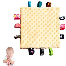 Baby Tags Security Blanket, Tag Toy, 10 Ã 10 inchs Cozy Plush Blankets with Colorful Tags, Infant Appease Blankets for 0-12 Months(Yellow)