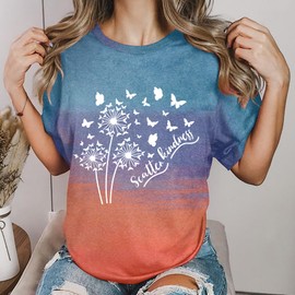 Tie Dye Shirt for Women Dandelion T-Shirt Scatter Kindness Tee Funny Cute Dandelion Flower Casual Tops