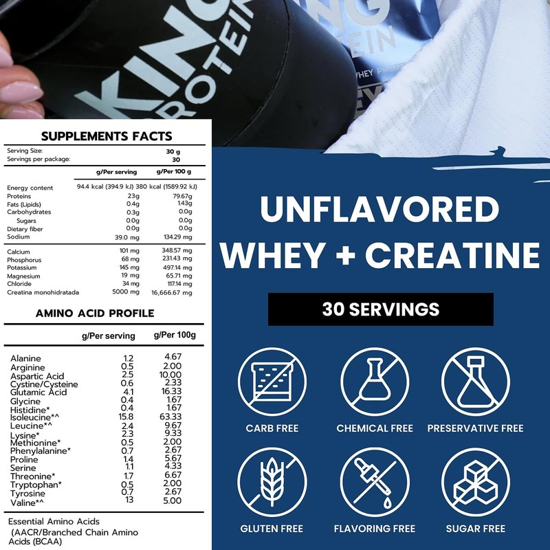 KING Protein Clean Unflavored Whey Isolate Protein Powder with Creatine