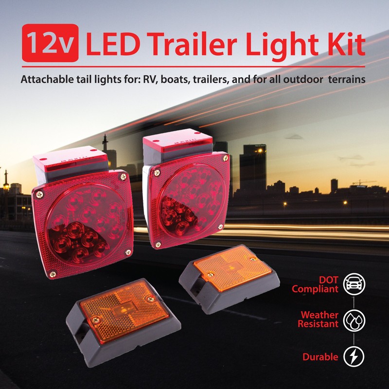 Wellmax 12V LED Trailer Lights Kit, Submersible and Waterproof, Attachable