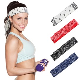 4 Pieces Bandana Headband for Men, Tie Headbands for Women, Sports Running Athletic Hair Head Band Sweat Wicking Adjustable Non Slip Karate Headband for Yoga Workout