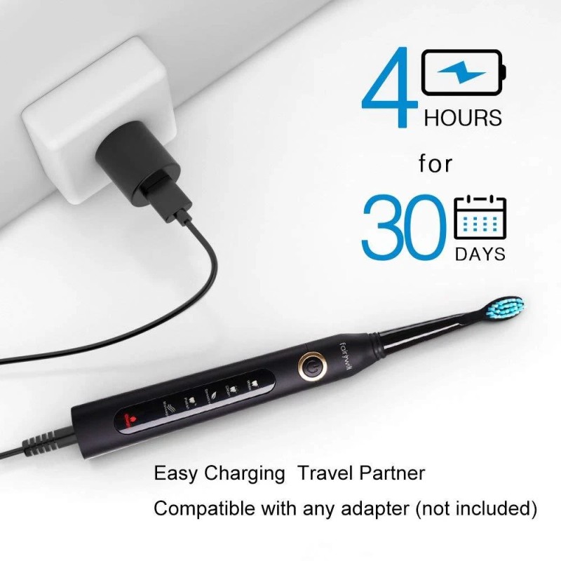 Fairywill Sonic Rechargeable Electric Toothbrush Travel Case Timer 8 Brush
