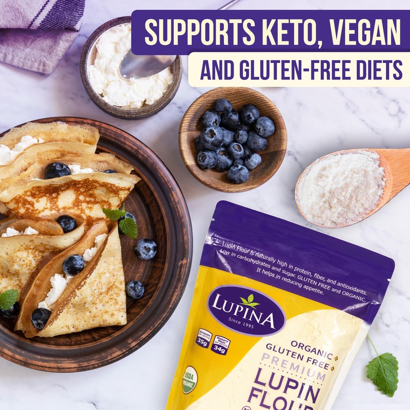 Lupina Organic Gluten-Free Lupin Flour – Pack 1–16 oz- High-Protein,
