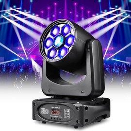 150W Moving Head Light DJ Light 8 GOBO 8 Color 3 Prism Stage Lights RGBW 4-in-1 Rotating Bee Eye 6X30W Strobe Lights Controlled by 15CH DMX-512/Sound-Activated for for Disco Party Club Bar Show