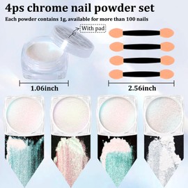 SIUSIO 4Colors Chrome Nail Powder Metallic Mirror Glitter Effect Pigment Iridescent Aurora Dip Powder, Mermaid Pearl Dust Kit for Gel Polish Nail Art Decoration, Resin Craft-Colorful Dream