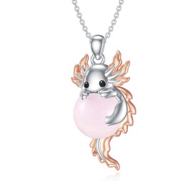 SLIACETE 925 Sterling Silver Axolotl Necklace for Women Rose Quartz and Axolotl Pendant Cute Axolotl Jewelry Gift for Mom Wife Girlfriend Daughter Sister Axolotl Lover