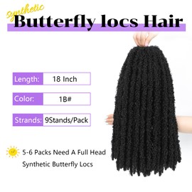 Forevery Butterfly Locs Crochet Hair 18 Inch Fairy Butterfly Locs 6 Packs Distressed Locs Pre Looped Crochet Hair for Black Women Crochet Butterfly Locs for Daily (18 Inch, 6 Packs, 1B)
