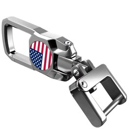 QaoMaiKior (Sliver) Metal Leather Key Chain Suit for American USA Flag Car Key Chain Ring Accessories Family Present for Men and Woean Keyring