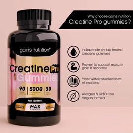 GN Creatine Pro Gummies | 90 Chewable Creatine Gummies for Men & Women - 5000mg Creatine Monohydrate Per Serving | Strawberry & Banana Flavour, Non-GMO & Suitable for Vegans & Vegetarians