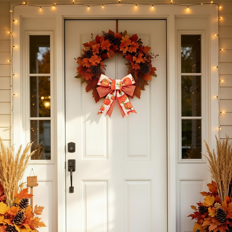 Fall Wreath Bow Thanksgiving Burlap Ribbon Wreath Bow Home Decor