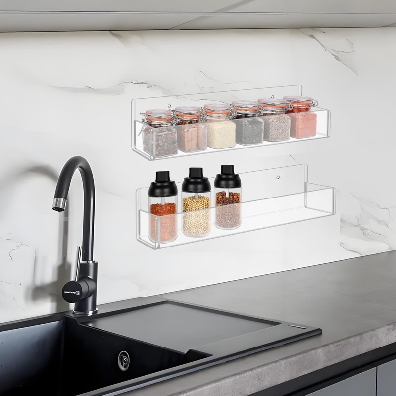 Acrylic Spice Rack Wall Mount-12 Inch, Clear Spice Shelf Storage