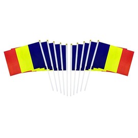 10 Pack Romania Romanian Flags on Stick 5x8 Inch,Patriotic Decorations,Classroom Decor,Small Mini Flags on Sticks,Flag Decorations for Party.