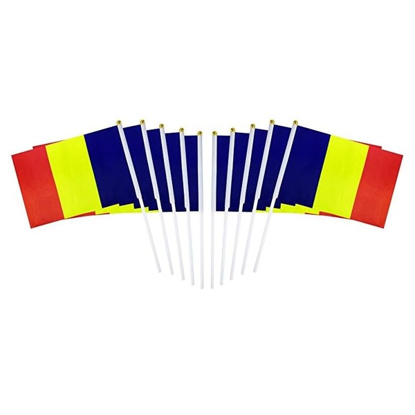 10 Pack Romania Romanian Flags on Stick 5x8 Inch,Patriotic Decorations,Classroom