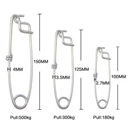 Longline Snap Clips Stainless Steel Fishing Tuna Tackle Long Line Swivel Clip Connector Hook Snap for Marine Fishing (150MM-1102LB-10PCS)