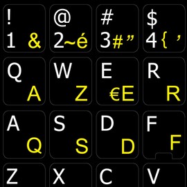 French AZERTY-English Non-Transparent Keyboard Stickers ON Black Background