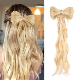 LyoRuSi Bowknot Curly Hairpiece Ponytail with Clip 14 Inch Natural Curly Ponytail Hair Extension Decorative Hair Clips for Women Girls T27/613