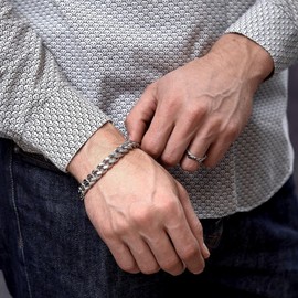 AWAVM 2 PCS Men's Fashion Simple Titanium Steel Bracelet, Stainless Steel Bracelet Men's, Silver Hip Hop Jewelry