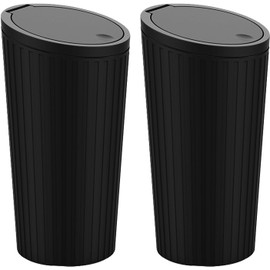 Car Bin with Lid, Pack of 2 Car Bin with Pop-Top Lid, Mini Vehicle Bin Waste Bin, Console or Car Door Bin, Car Accessories, Suitable for Cars, Offices (Black)