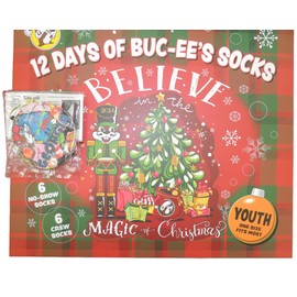 Buc-ee's 2024 Advent Christmas 12 Days Calendar Socks 12 Pair - Buc-ee's Georgia Air Freshener Bundle - Holiday Gift - Adult Toddler Youth (Youth)
