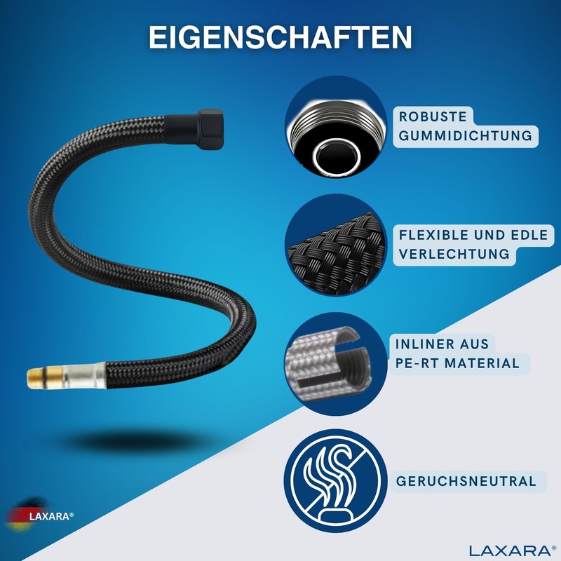 LAXARA DVGW Premium Coloured Flex Hose Black and White 3/8