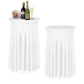 BDDC Cocktail Table Covers - 2 Pack 32"x 43" White Cocktail Table Tablecloth with Natural Wavy Round Skirt for Bar Wedding Party Banquet