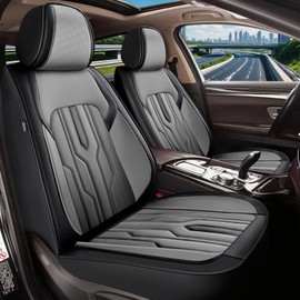 YORKNEIC Fit for Lincoln Nautilus Seat Covers Full Set 2019 2020 2021: 5 Seats Waterproof Leather Car Seat Covers Protector (2 Row 5 Seat, Black & Grey)