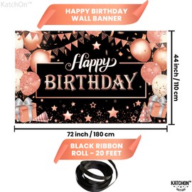 KatchOn, Happy Birthday Banner Rose Gold and Black - Large, 72x44 Inch | Happy Birthday Banner Backdrop | Rose Gold Birthday Decorations, Pink Birthday Backdrop for Girls | Happy Birthday Banner Pink