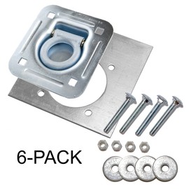 6-pack - Recessed Pan D-ring Trailer Tie Downs (6,000 Lb. Capacity) and Heavy Backer Plates, Including Mounting Hardware (Complete Set: 24 Carriage Bolts, Washers and Nylon Lock Nuts)