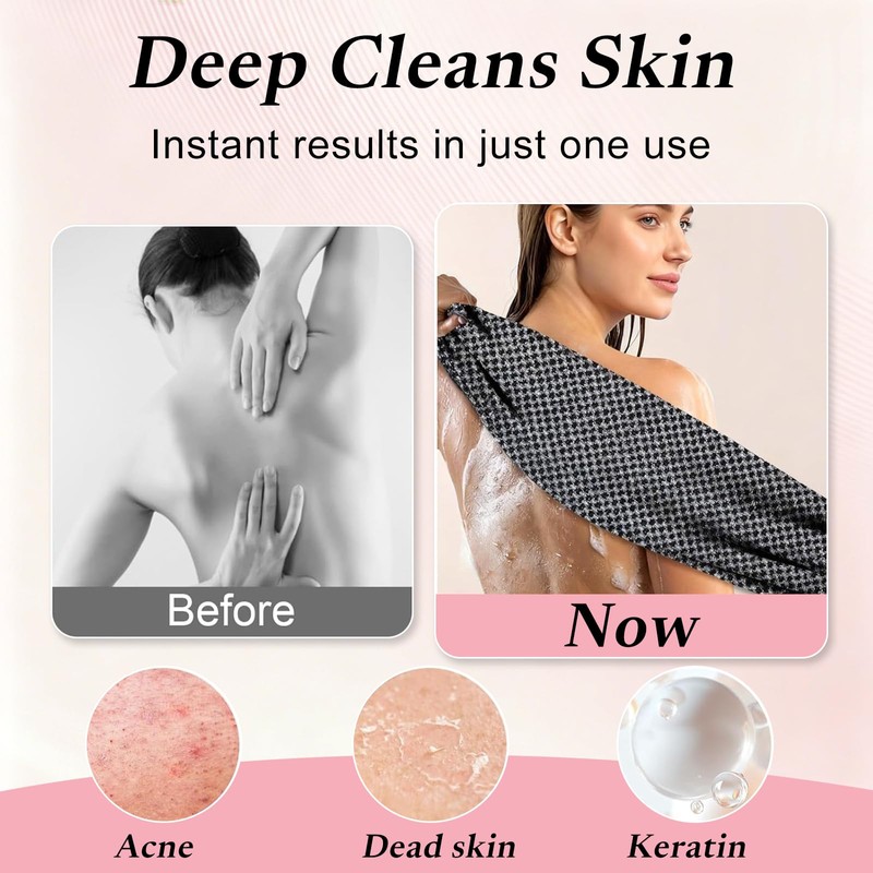 Exfoliating Bath Towel Pack of 2 - Back Scrubber for