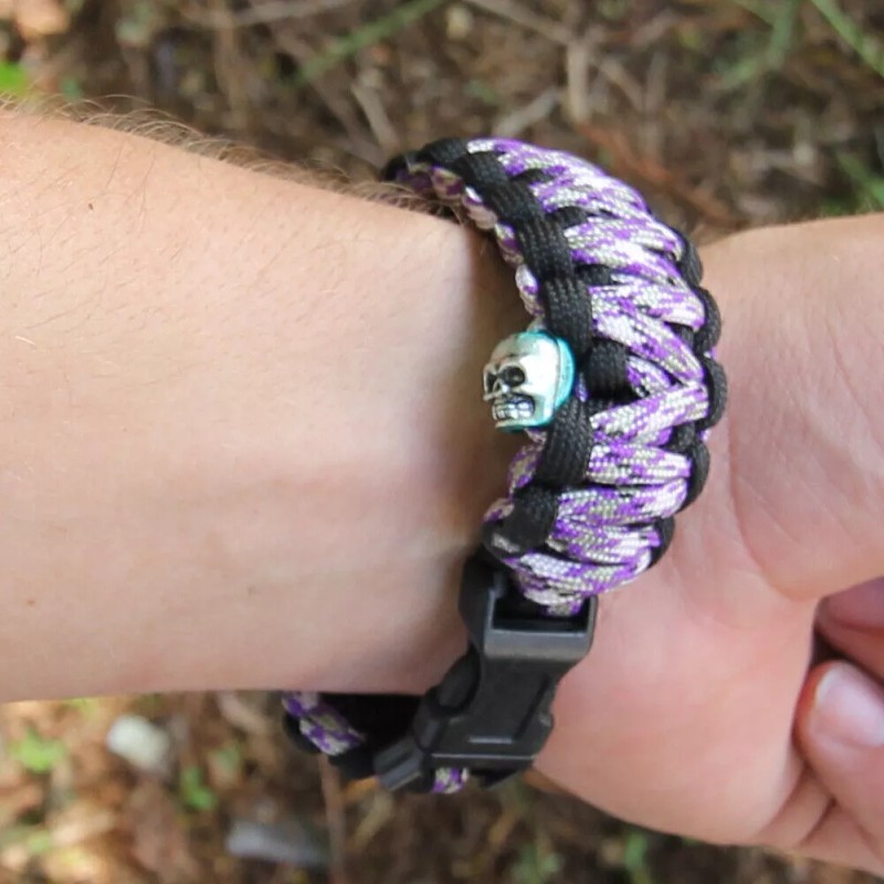 Unbranded Skullz Survival Paracord Outdoor Womens Survival Bracelet Purple Black