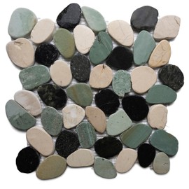 Handcrafted River Stone Tiles for Showers, Bathrooms, and More - Natural Sliced Bali Turtle Pebble Tile - 12x12 Mesh Backed Sheet