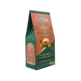 Miracle Tree's Moringa Energy Tea - Peach Mint Apricot | Super Caffeinated Blend | Healthy Coffee Alternative, Perfect for Focus | Organic Certified & Non-GMO | 5 X 16 Pyramid Sachets