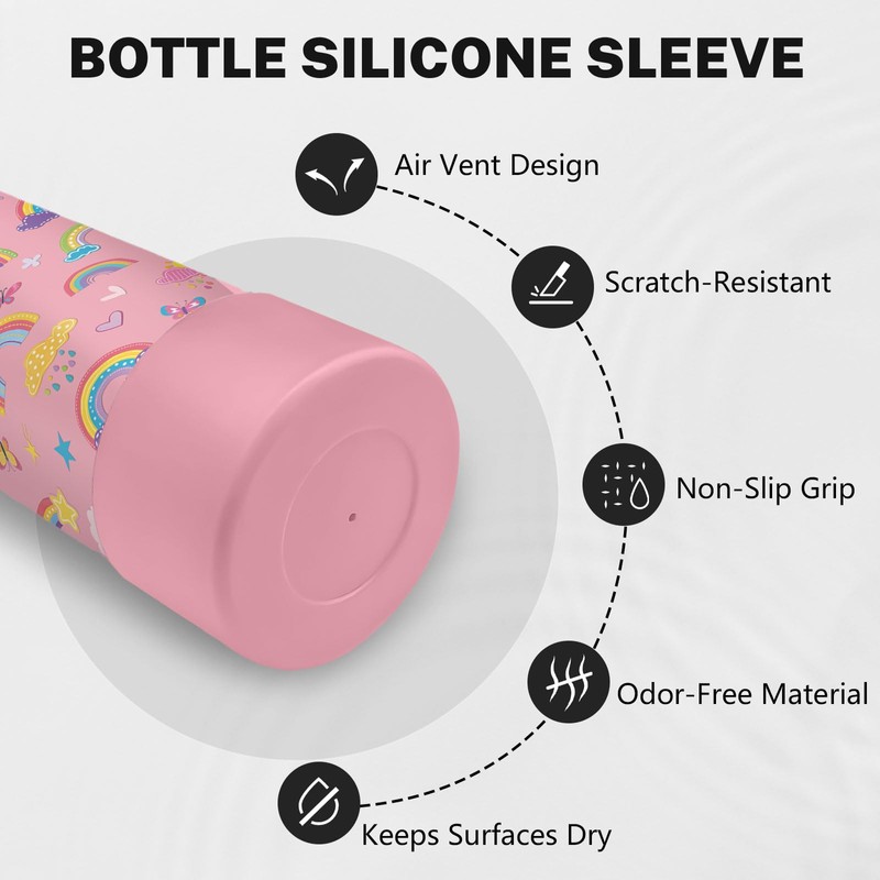 Rainbow 18oz Water Bottle, with 2 Lids Handle, Insulated Travel