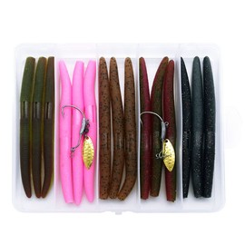 Soft Plastic Bass Fishing Lure 5.3" Senko Style Worms-Salt Impregnation, Ribbed Design Slow Sinking Swimbaits (5 Colors kit)
