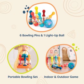 B. toys – Let's Glow Bowling! – Multicolored Six Pin Toy Bowling Set with Flashing Light – Up Ball & Carrying Caddy for Kids – 2+ Years