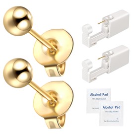 orilace Ear Piercing Kit - 2 Pcs Self Disposable Ear Piercing Gun Built-in Earring Stud Low Pain at Home Piercer Kit Tool Easy Use for Salon 3mm (Gold Ball)