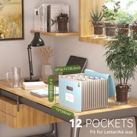 Accordion File Organizer, 13 Pockets Wheat Straw Expanding File Folder, Portable Monthly Paper Bill Tax Receipt Organizer, Letter A4 Size Document Holder with Colorful Tab - Sky Blue