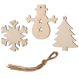 60PCS Christmas Wood Ornament, Wooden Ornament Hanging Pendant, Christmas Ornament Snowflakes with String, Round Head Tree, Elk, Snowflake, Five-pointed Star, Socks, Snowman, for Christmas Decoration