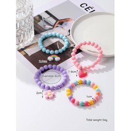 Colorful Enamel Dinosaur Charm Acrylic Beaded Strand Bracelet Set Round Beads for Women Cute Friendship Best Friend Preppy Y2k Party Jewelry-4pcs B
