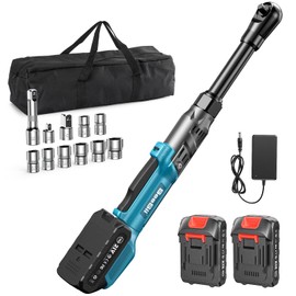 Extended Cordless Electric Ratchet Wrench: 66 Ft-lbs Power Ratchet Wrench 3/8", Brushless Motor, Variable Speed Trigger, 2 Pack 21V Batteries & Charger, 8 Sockets, 1/4"& 1/2" Adapter, 3" Extension Bar